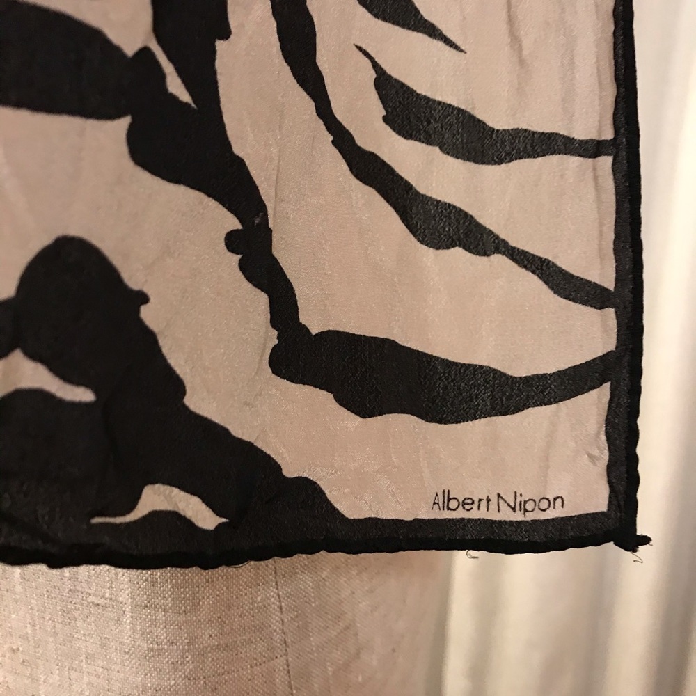 Vintage Albert Nipon Zebra Print Silk Scarf Black - image 2